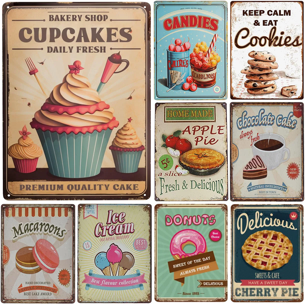 Kitchen Set Bakery - Conjunto de Placas de Metal Vintage