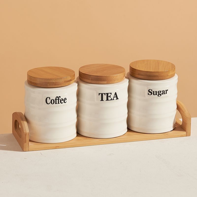 Kitchen Baking Canisters - Conjunto de 3 Potes de Cerâmica