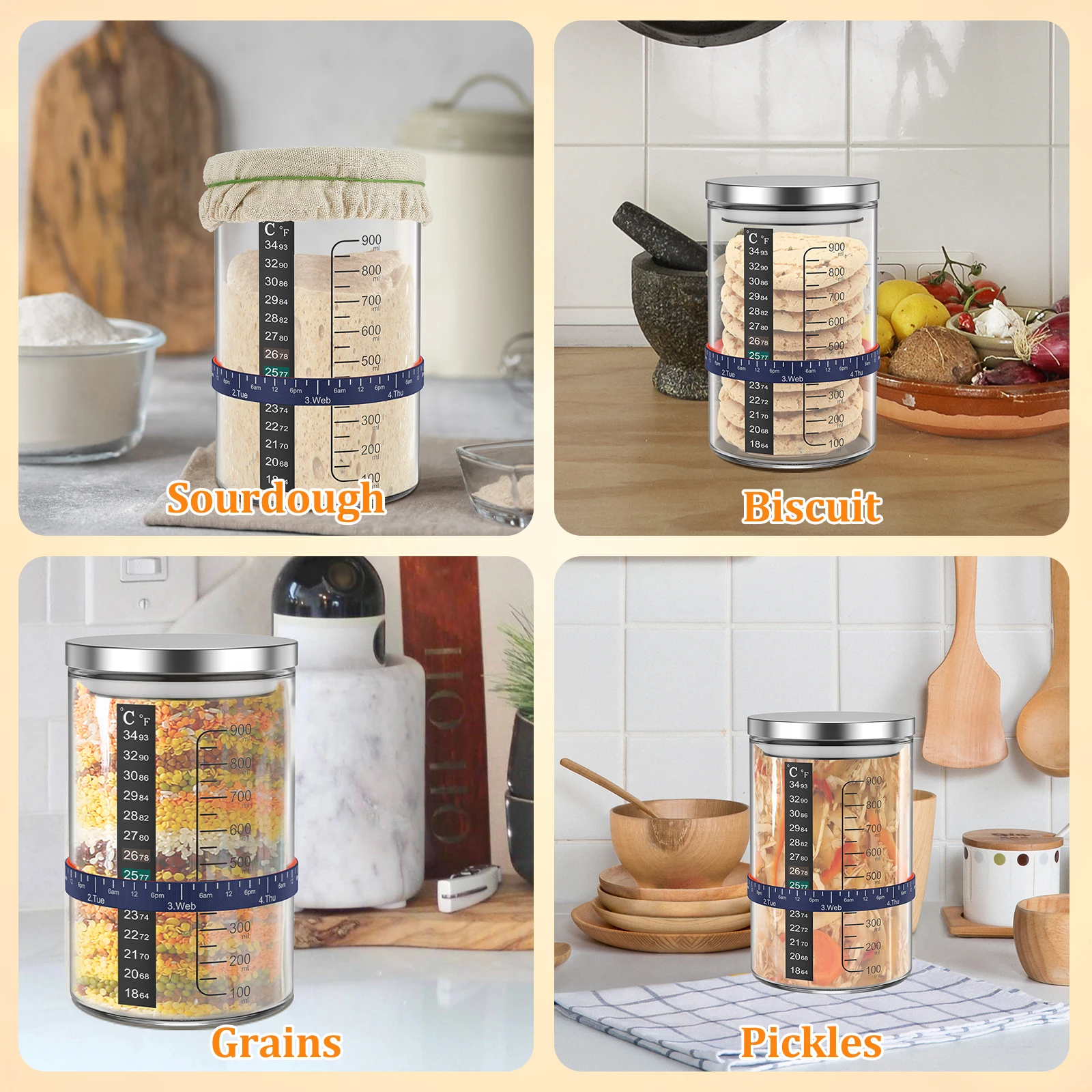 Kitchen Baking Soda - Pote de Vidro Transparente de 900ml